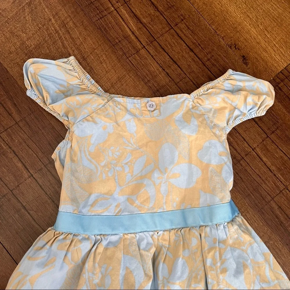 Hanna Andersson girls khaki gold & blue lightweight dress Sz 130/8 ribbon